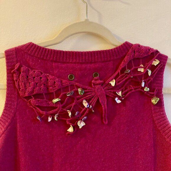 Burn 'n Violet Magenta Sweater Vest Crochet & Shells Boho Size XS - Picture 6 of 11